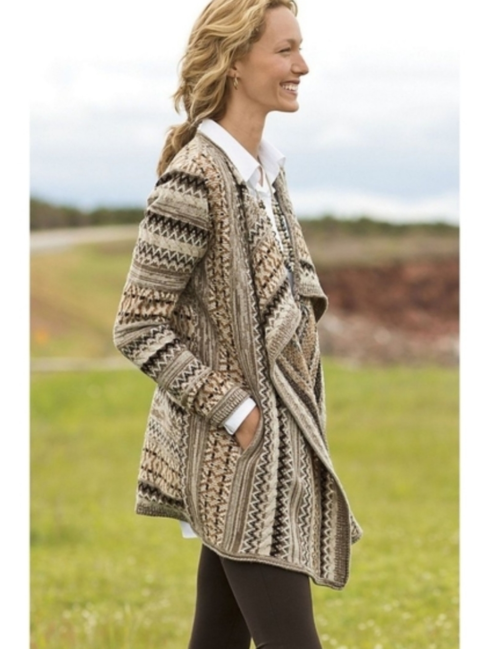 J. Jill wool and alpaca blend open front waterfall cardigan sweater - Picture 2 of 9